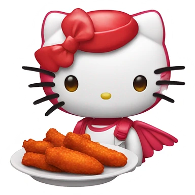 hello kitty eating hot wings sticker