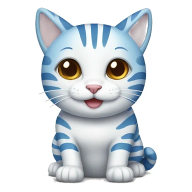 blue and white striped cat with a smile sticker