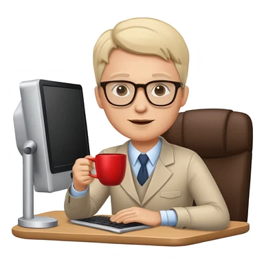 white Teacher at computer drinking coffee sticker