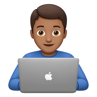 happy man on laptop with brunette skin color sticker