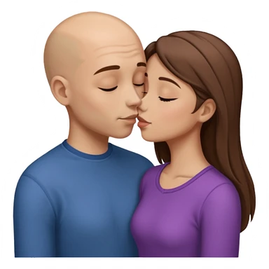 Tall Bald boy kissing a girl who has straight brown hair and is shorter than him sticker