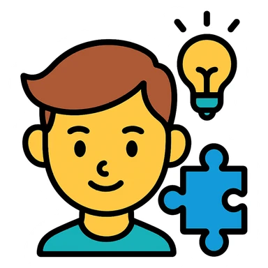 boy’s face with a puzzle piece and lightbulb, representing genius sticker