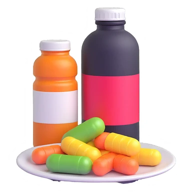 bottle of supplements next to an empty plate sticker