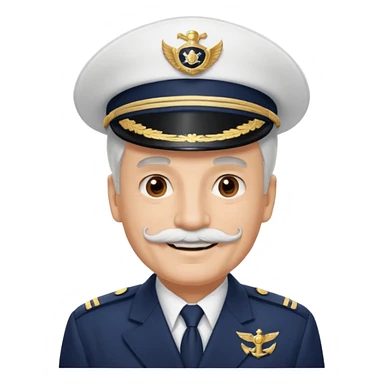 A light-skinned mid-aged man with brown eyes and white mustache, smiling while wearing a white captain’s hat with a navy emblem. sticker