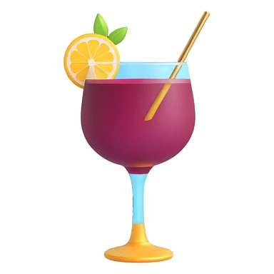 3D emoji style cocktail glass with burgundy drink and a gold leaf garnish sticker