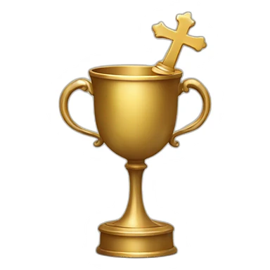 royal empty Christian cup for the winner with a cross sticker