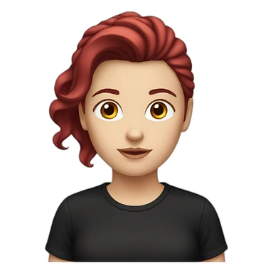 a white girl with burgundy hair in a black T-shirt sticker