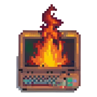 Computer on fire sticker