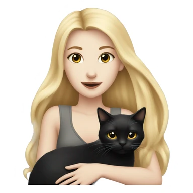 pretty woman with pale skin, very long blonde hair  hugging a black cat sticker