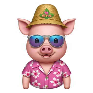 Pig with aloha shirt, birthday hat, sunglasses sticker