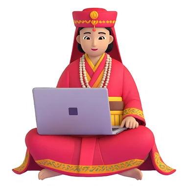 Indonesian person in traditional clothing using laptop sticker