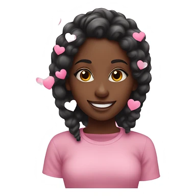 Black girl happy pink hearts around sticker