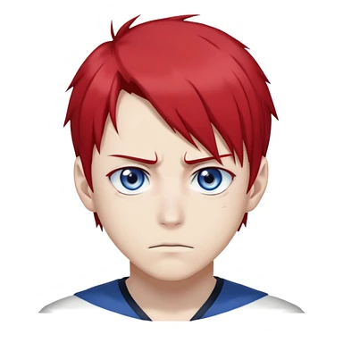 Shoto Todoroki face only, half red half white hair, heterochromia eyes one blue one gray, burn scar on left side of face, serious expression sticker