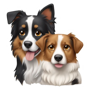 A calico cat next to a black and tan Australian Shepard dog sticker