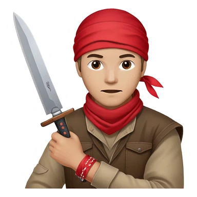 emoji ressemblant a rambo avec un bandeau rouge sur la tete qui tient un couteau hyper réaliste sticker