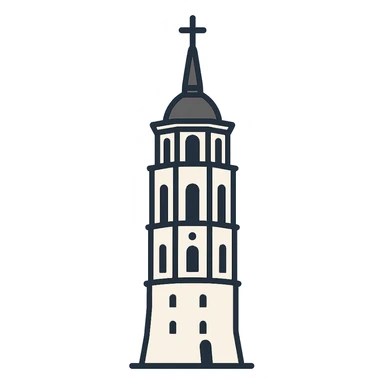 Vilniaus katedros bokštas, simplified, Discord role icon, clear lines, no text, contemporary design sticker