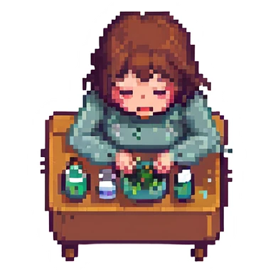 a girl vomiting, pixel art style sticker