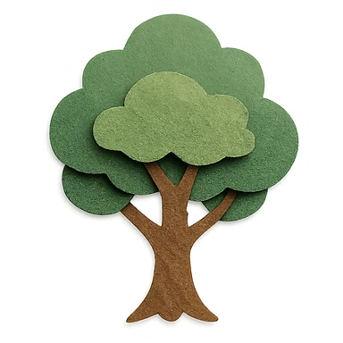 tree with layered leaves in paper-craft style sticker
