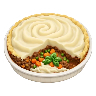 Cinematic Realistic Shepherd's Pie Dish Emoji, depicted with rich, savory minced lamb and vegetable filling topped with creamy mashed potatoes, rendered with exquisite detail and natural warm lighting that highlights its homestyle appeal. sticker