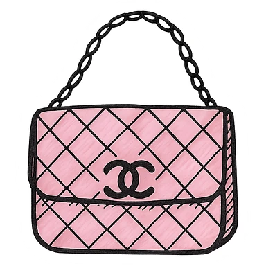 pink Chanel purse, hand-drawn black outline icon style, simple and elegant, no fill sticker