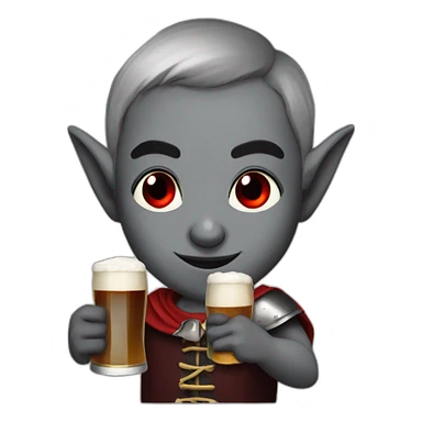 dark elf with gray skin and red eyes drinking beer sticker