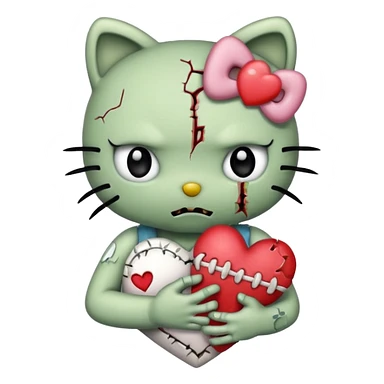 zombie hello kitty hugging a stitched broken heart sticker