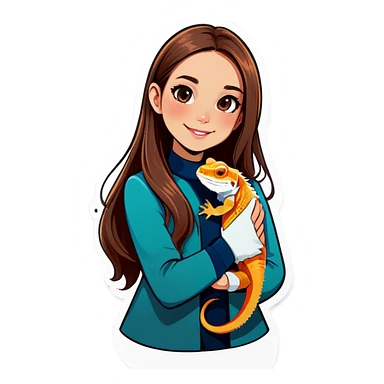 Girl with long hair holding bearded dragon sticker