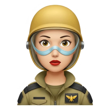 woman soldier with hair style wearing mouth mask sticker