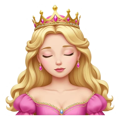 Aurora Sleeping Beauty from hips up, bright pink ballgown, golden blonde hair with gold tiara, minimal style but very recognizable sticker