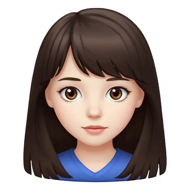 brunette girl with dark brown eyes, pale rosy skin, long hair and wispy bangs sticker