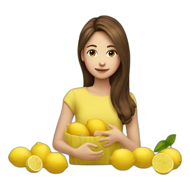 Girl  with brown hair hug a lemon  sticker