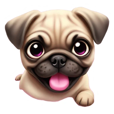 Baby pug with big pink
eyes wearing a pink bow above 1 ear jumping in a puddle  sticker