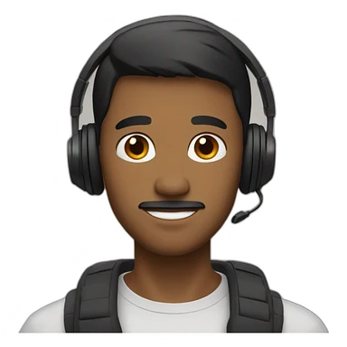 A man wiht brown Eyes and black short hair with gamaing Headphones sticker