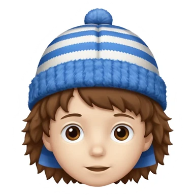 brown fluffy hair kid with blue and white hat sticker