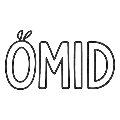 Change the text to all uppercase: 'OMID'. Keep the hand-drawn icon style with casual, sketchy lines, creative, suitable for a personal brand, with no background. sticker