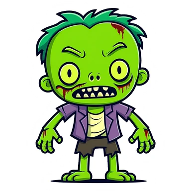cartoon style zombie, green skin, goofy expression sticker