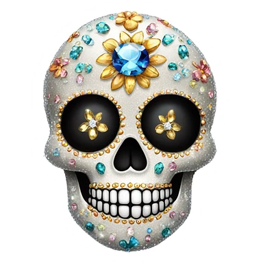 Realistic single isolated decorative sugar skull with sparkling diamonds and rhinestones  sticker