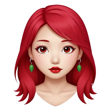 pretty girl asian, red cherry long hair,makeup grunge,Eyebrow and lip piercing sticker