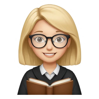 A student, girl, wearing glasses, hold book in front of their chest sticker