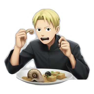 yuji itadori from jujutsu kaisen eating a snail sticker
