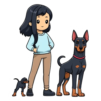 girl with long black hair and doberman dog sticker
