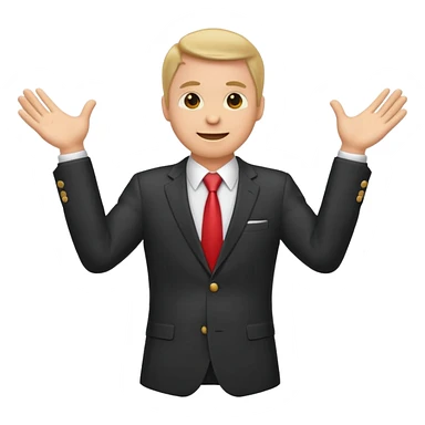 Emoji-style sticker of a man in a suit with arms spread wide to the sides sticker