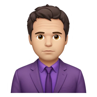 Mark Ruffalo with dark brown hair, purple shirt, beige suit jacket  sticker