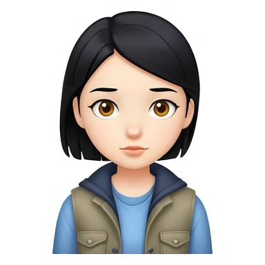 girl with black hair, wearing boyish clothes sticker
