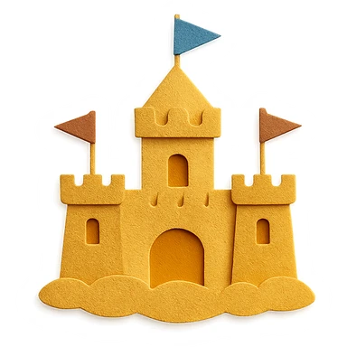 detailed and playful sand castle with flags in paper-craft style sticker