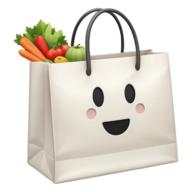 white shopping bag without face, and there are something full inside it, but it is not food sticker