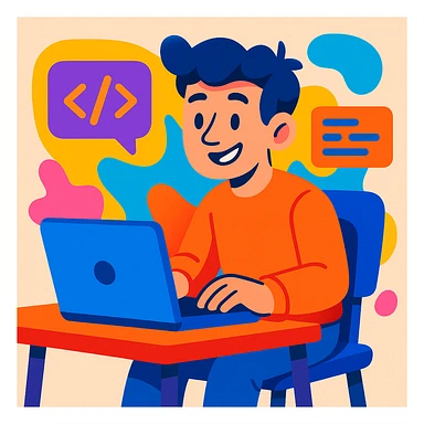 a coder, digital illustration, vibrant colors, modern style sticker