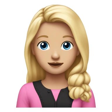 blonde girl with blue eyes wearing pink and her black horse sticker