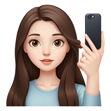  beautiful pale brunette girl with long hair taking selfie  sticker
