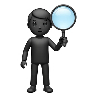3D icon of a minimal human silhouette holding a magnifying glass, exploration concept, simple geometric form, modern UI style, single object, soft lighting, isolated, no background sticker